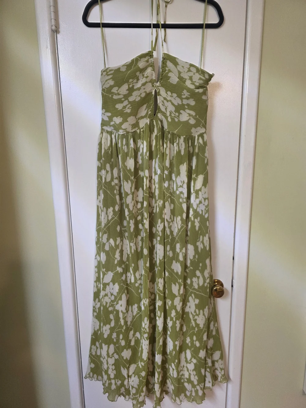 Abercrombie & Fitch Chartreuse Green Floral Drama Halter Maxi Dress L